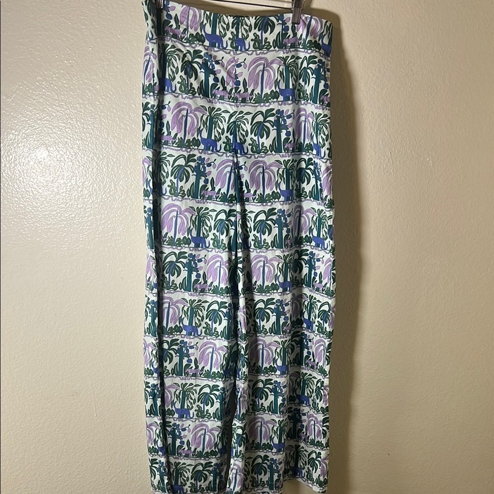 Emporio Sirenuse Green/blue cotton Stephan graphic-print wide leg pants size 10
